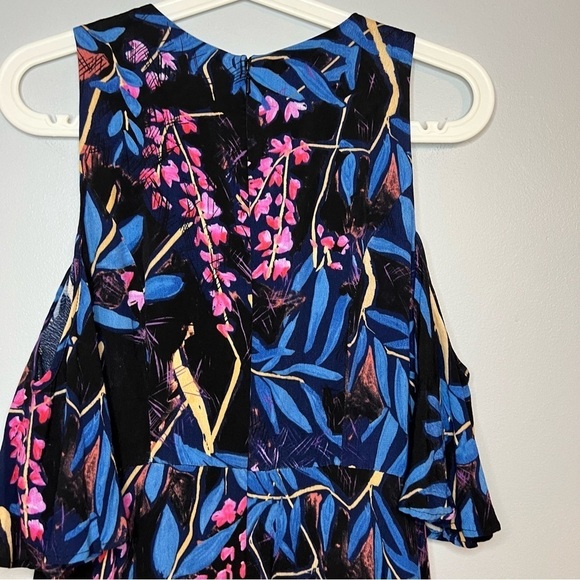 Anthropologie Maeve Elia Blue Floral Cold Shoulder Short Sleeve Midi Dress Sz 8 - Picture 15 of 16